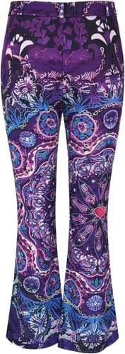 Vista 3 de YMAMIYO Jeans de mezclilla de imitación con estampado de flores para mujer, corte de bota, patrón de bandera desgastada, para verano, casual, micro