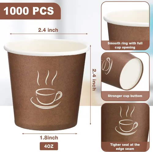 Vista 2 de Gerrii 1000 tazas de café pequeñas de papel para expreso, desechables, mini tazas calientes y frías para viajes, fiestas, té, baño, picnic, eventos