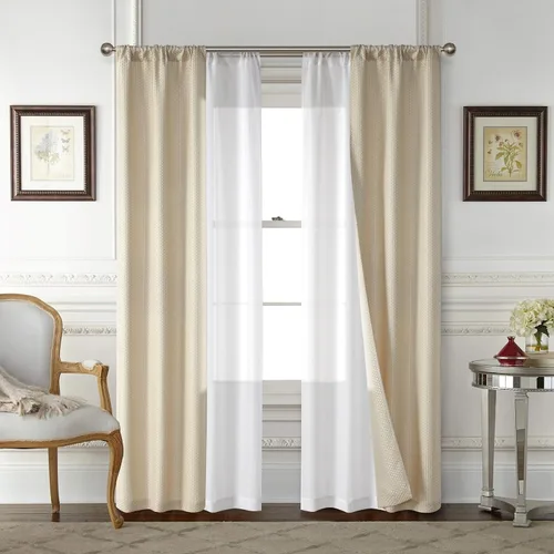 Vista 6 de Park Lane Juego de 4 paneles de ventana con bolsillo para barra de onda, color gris oscuro, 2 paneles de jacquard y 2 paneles transparentes