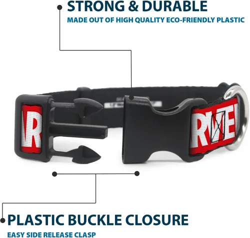 Vista 4 de Collar de perro Clip de plástico Marvel Red Brick Logo Rojo Blanco 9 a 15 pulgadas 1.0 pulgadas de ancho