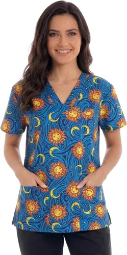 Vista 31 de Just Love - Tops de trabajo festivos para mujer Aqua - Luna y estrellas