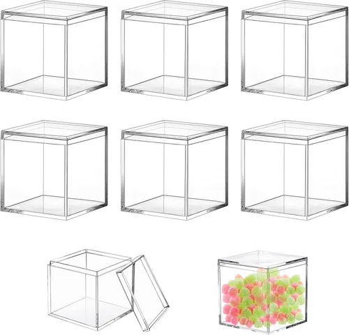 Vista 11 de KissYou Caja de acrílico pequeña caja transparente con tapa Cajas de exhibición de plástico Cubo cuadrado Almacenamiento de joyas Contanier Party