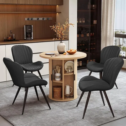 Vista 29 de Miereirl Moderno juego de comedor de 5 piezas para mesa redonda de madera de 4,31.5 pulgadas con estante de almacenamiento semiabierto y puerta