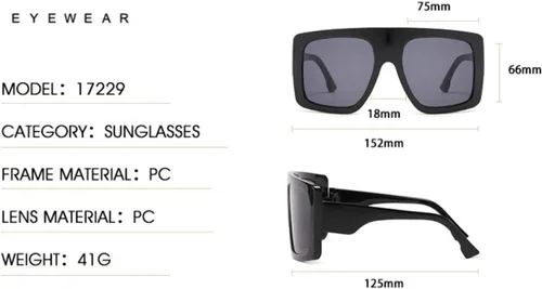 Vista 2 de W&Y YING Gafas de sol cuadradas de gran tamaño para mujer, para hombre, a la moda, planas, sombras