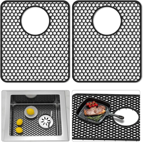 Vista 14 de TOOVEM - Tapete protector para fregadero de cocina, rejilla protectora de fregadero de 13.58 x 11.6 pulgadas, forro antideslizante resistente al