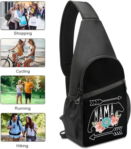 Vista 3 de Mama Bear - Mochila cruzada para el hombro, mochila de viaje, senderismo, mochila casual para el pecho para mujeres y hombres, talla única