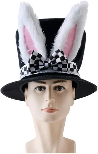 Vista 4 de Sombrero de conejo de Pascua con orejas de conejo blanco sombrero de felpa para disfraces de fiesta de Halloween