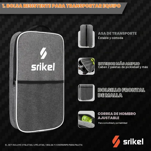 Vista 5 de Paletas de pickleball Srikel, pala de pickleball de fibra de carbono Raw T700, núcleo de polímero de poder de 16mm, raquetas profesionales para gran