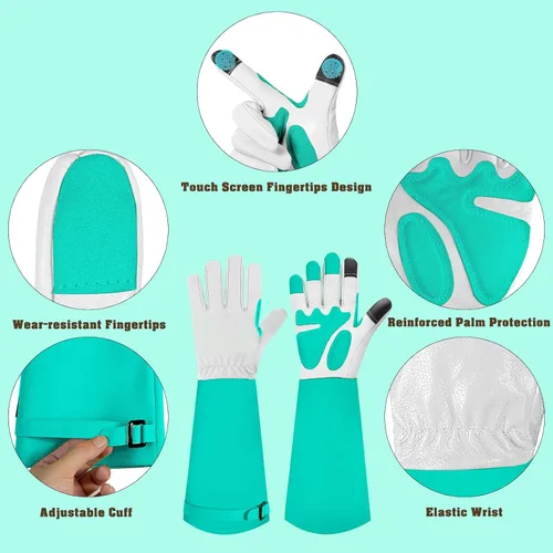 Vista 2 de Guantes largos de jardinería para mujeres/hombres, guantes de poda de rosas a prueba de espinas, guantelete resistente, el mejor regalo de jardín