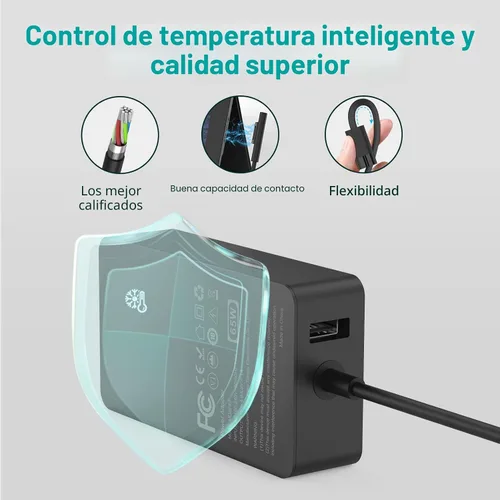 Vista 4 de Cargador de 65 W compatible con Microsoft Surface Pro 11, 10, 9, 8, 7+, 7, 6, 5, 4, 3, X, adaptador de corriente para Windows Surface Laptop