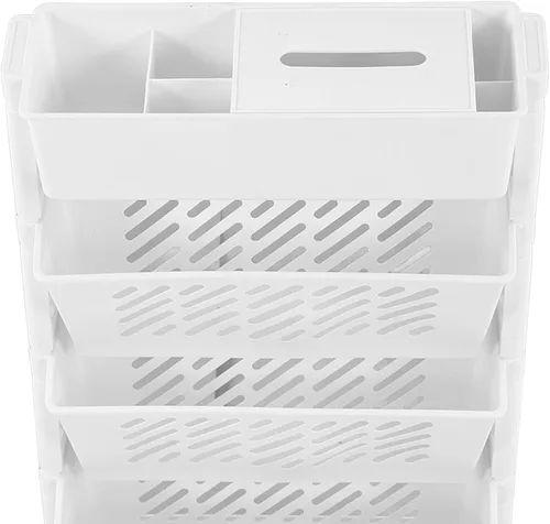 Vista 7 de Estantería móvil, estantería portátil de plástico blanco con capacidad de varios niveles para sala de estudio (5 capas)