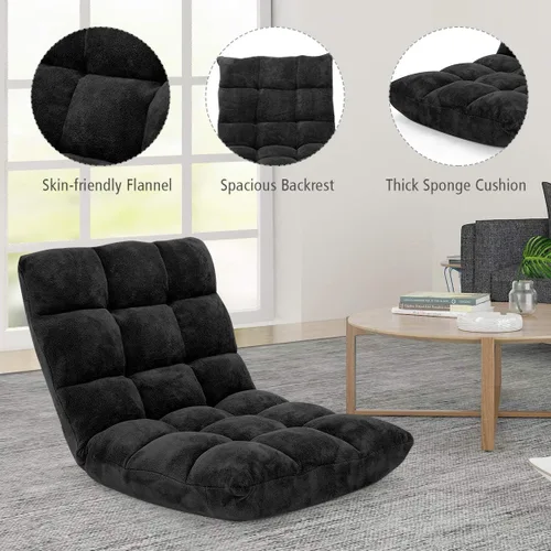 Vista 5 de GOFLAME Sofá de suelo plegable de 14 posiciones, sofá ajustable para juegos, silla acolchada, cama plegable para dormir para sala de estar, Negro