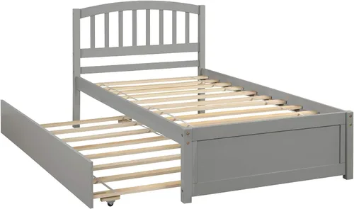 Vista 4 de SOFTSEA Base de cama de plataforma individual con nido y cabecero, cama de plataforma de madera con nido y cabecero, marco de cama nido extraíble