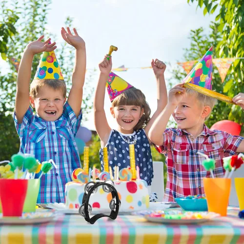 Vista 7 de Paquete de 30 Panderetas para Niños Adultos Tamborines Instrumento Musical Generadores de Ruido 4 Campanas Panderetas de Mano para Fiestas Navideñas