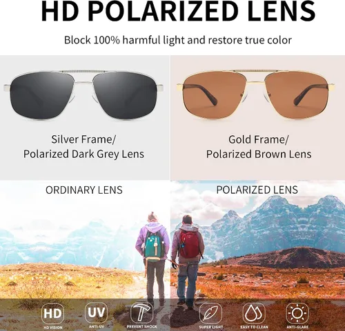 Vista 3 de JIM HALO Gafas de sol polarizadas de aviador para hombres y mujeres, gafas de sol clásicas militares para conducción, protección UV400