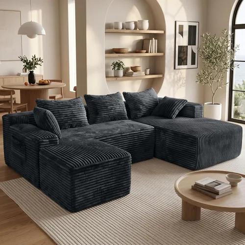 Vista 11 de Sofá modular 110 sin hueso con 2 otomanas, sofá modular en forma de U de pana, sofá convertible en nube con asientos profundos, no requiere montaje