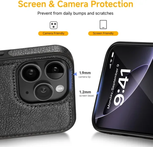 Vista 7 de Funda protectora de cuero de lujo con diseño único para iPhone 11 Pro Max, antideslizante, resistente a los arañazos, ultra delgada, funda Negro