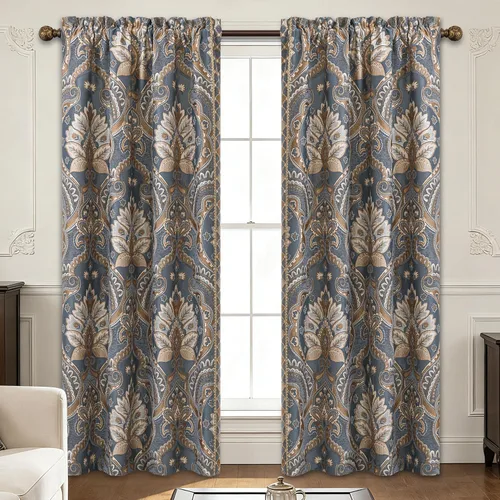 Vista 36 de Loom and Mill - Cortinas de lujo de jacquard para dormitorio, cortinas de damasco beige de 2 paneles con alzapaños, elegante cortina de ventana