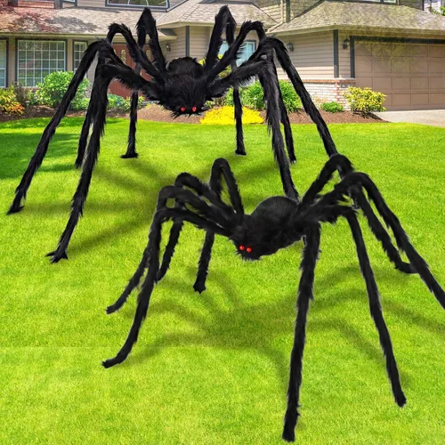 Vista 7 de Araña gigante de Halloween de 6.6 pies, decoración de Libay para exteriores, araña peluda grande, araña peluda aterradora, decoración espeluznante