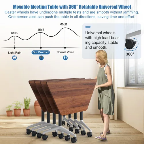 Vista 4 de 47.2" Folding Trapezoidal Conference Table with Wheels (4,Walnut)