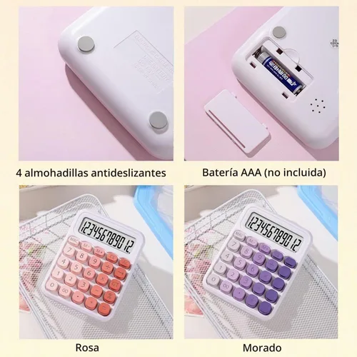 Vista 3 de Calculadora mecánica, pantalla LCD grande de 12 dígitos, botones grandes, antideslizante, multifunción, colorido
