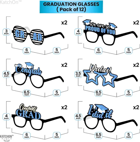 Vista 4 de KatchOn, Gafas de graduación azules 2026 – Paquete de 12 Gafas de graduación azules para decoraciones de graduación 2026 Clase de 2026