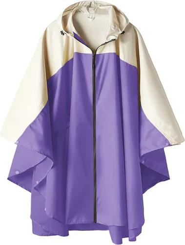 Vista 33 de SaphiRose - Poncho de lluvia unisex impermeable con capucha para mujeres adultas con bolsillos A-negro-blanco