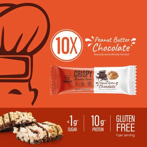 Vista 4 de Genius Gourmet Golosina de proteína crujiente, mantequilla de maní de chocolate, aperitivo Keto, bajo en carbohidratos, bajo en azúcar y sin gluten