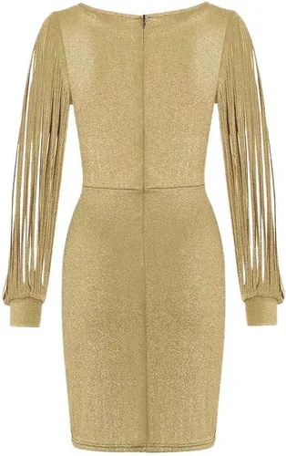 Vista 4 de Vestido de Nochevieja sexy sólido con lentejuelas costuras brillantes club de manga larga Mini vestido de lentejuelas para mujer