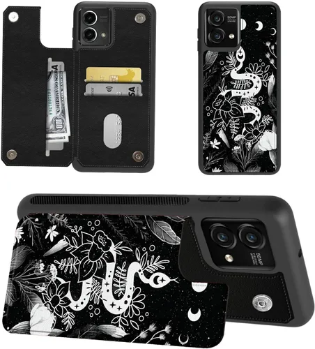 Vista 17 de Funda tipo cartera para Moto G Stylus 5G 2023 con soporte para tarjetas, bloqueo RFID, piel sintética, función atril, cierre magnético, funda