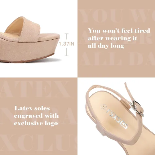 Vista 2 de rsxses Women's Suede Platform Heels Sandals Peep Toe Fashion Wedding Sexy Dress Block Chunky Wedges High Heel Ankle Strap Pumps