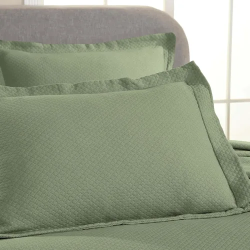 Vista 7 de Cubrecama doble Superior Diamond Solitaire de algodón de primera calidad Jacquard Matelassé con fundas de almohada a tono, color aguamarina, Verde