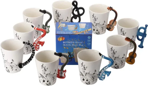 Vista 6 de Tazas de café con música de violín de 12.9 onzas, notas musicales, bebida, té, leche, taza de café, taza de música de cerámica, regalo para amigos