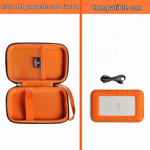Vista 6 de Tourmate Estuche rígido compatible con LaCie Rugged Mini 1TB/ 2TB/ 4TB/ 5TB disco duro externo HDD portátil, estuche de viaje duro para Thunderbolt