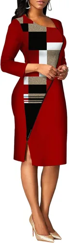 Vista 3 de BessCops Pencil Dress for Women Business Elegant Ruffle Sleeve Bodycon Church Dresses Wear to Work Zipper