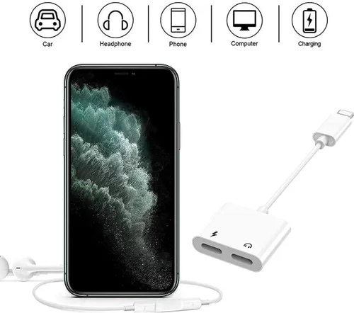 Vista 7 de [Certificado MFi de Apple] Paquete de 2 adaptadores Lightning a 2 Lightning para iPhone, Dual Lightning AUX + adaptador de carga, divisor de cable