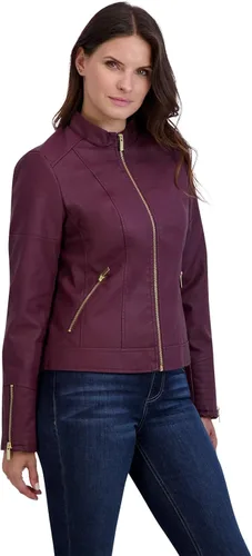 Vista 2 de Baccini Chaqueta de piel sintética para mujer, chaqueta de motocicleta con cremallera para mujer