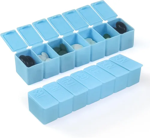 Vista 11 de Organizador semanal de píldoras pequeñas, pastillero de 7 días, caja de medicina diaria de vitaminas, recipientes de píldoras para suplementos
