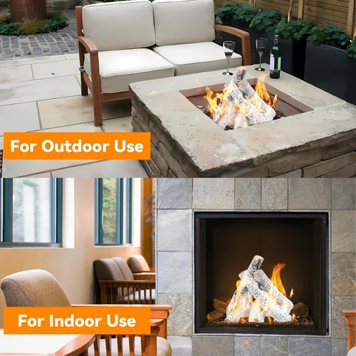 Vista 11 de Skyflame - 6 troncos de madera de abedul blanco de cerámica para chimenea Juego de troncos de chimenea de gas, inserciones de gas