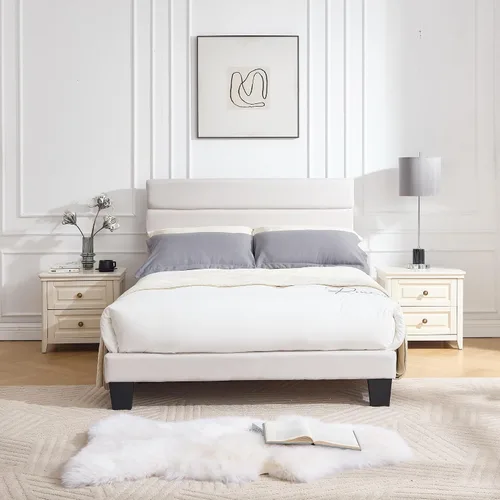Vista 7 de Armazón de Cama de Plataforma Tamaño Full, Armazón de Cama con Cabecera de Tela Suave con Listones de Madera Resistentes – Moderno y Sin Ruido, Base