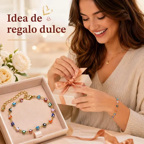 Vista 8 de choice of all Pulseras contra el mal de ojo azul, joyería Ojo Hamsa, delicadas pulseras de eslabones dorados para mujer, protección turca