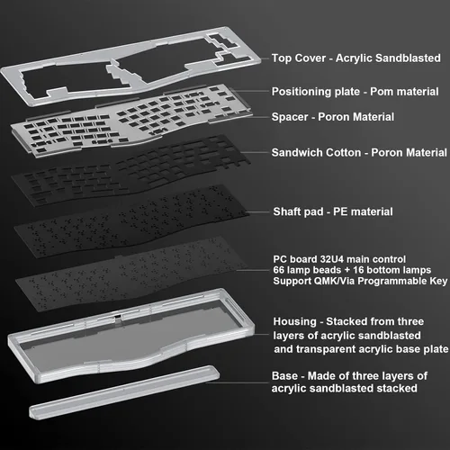 Vista 2 de Hyekit Teclado personalizado para juegos - Alice Layout 66 teclas - Compatible con QMKVia - Estructura de junta - Kit de teclado mecánico con cable