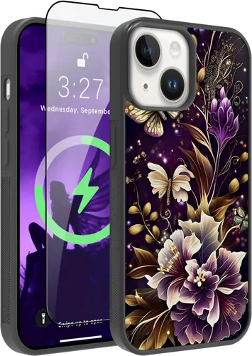 Vista 16 de OOK Diseños para iPhone 14 Pro Max Funda con Purpurina Mariposa Púrpura Diseño de Nebulosa Espacial PC Duro + TPU Suave Parachoques Antideslizante