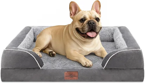 Vista 208 de Comfort Expression - Cama ortopédica para perros medianos, 28 x 19 pulgadas, cama impermeable y de apoyo de espuma con cojines removibles, sofá