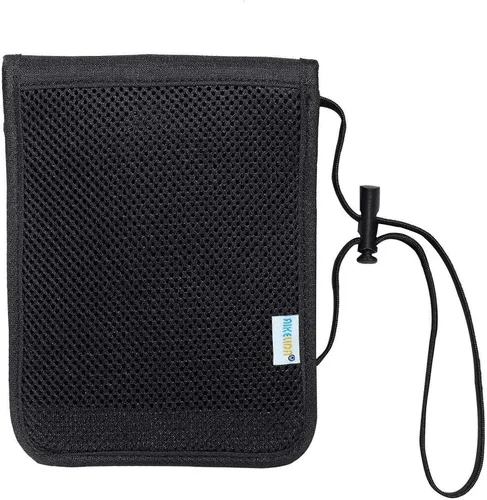 Vista 5 de Cartera de cuello con bloqueo RFID, bolsa de viaje para pasaporte para mujeres y hombres, color negro