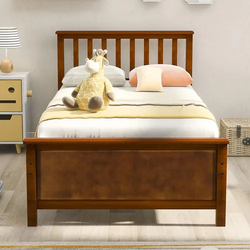 Vista 3 de Twin Bed, Premium Platform Bed Frame with Strong Wood Slat Support, Easy Assembly, No Box Spring Needed (Walnut)