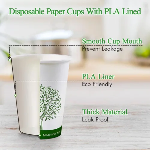 Vista 2 de ECOLipak 210 tazas compostables de 16 onzas, vasos de papel desechables biodegradables con forro de ácido poliláctico (PLA), tazas de café de papel