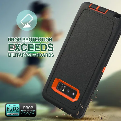 Vista 3 de Funda WOGROO para Galaxy Note 8, funda protectora resistente a caídas y golpes de grado pesado y resistente para Samsung Galaxy Note 8, Negro+Naranja