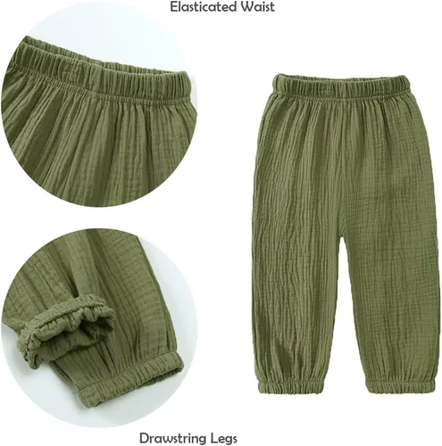 Vista 6 de GFQLONG Paquete de 3 pantalones casuales básicos lisos para bebé, verano, otoño, cómodos, de algodón y lino, paquete de 3
