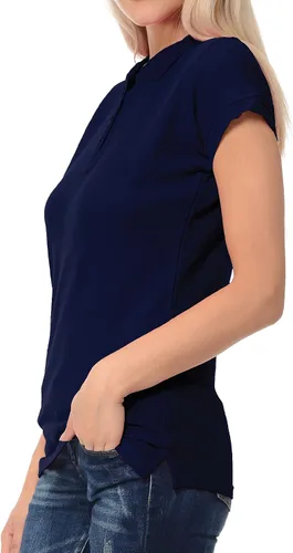 Vista 2 de FRESH TEE Polo de piqué regular de manga corta para mujer (talla M, azul marino), marino